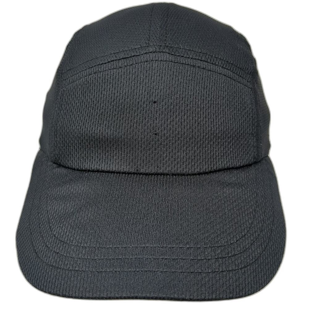 Headsweats 5 Panel Black Hat One Size Polyester Runner Logo Athletic Performance